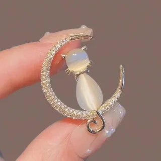 Unique Designer Moon Cat Hijab Brooch